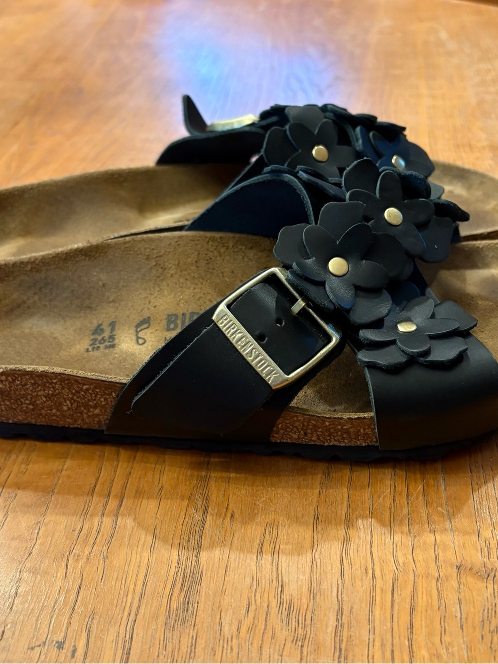 Birkenstock ; Women’s Black Floral Cork Footbed Sandals - Picture 3 of 4